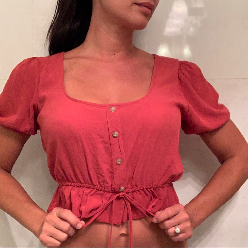 PacSun Rust Crop Peasant Top with Drawstring